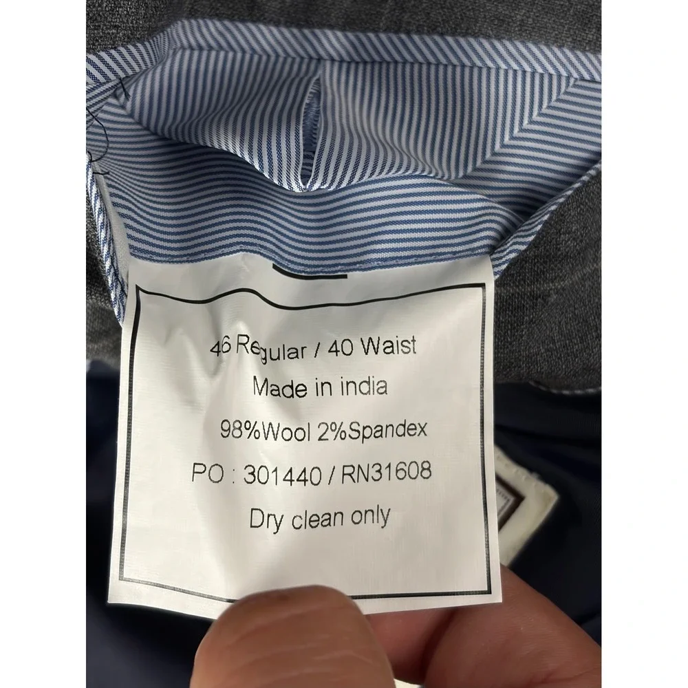 Jos. A. Bank 1905 Slim Fit Gray Windowpane Wool Blend Blazer Sport Coat 46R